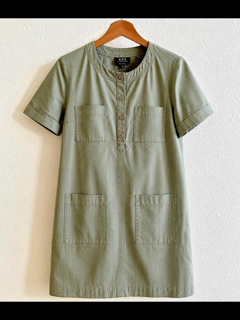 A.P.C. Rue Madame Paris Women's 36 Sage Green Cotton Utility Shift Mini Dress